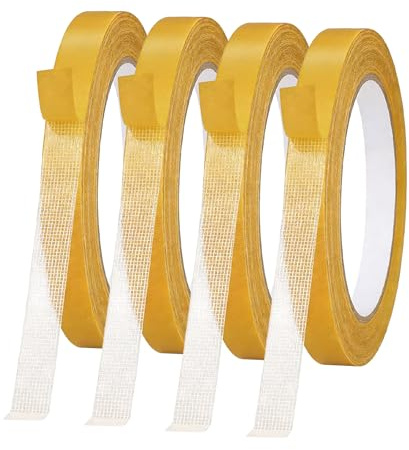 YIMETOP 4 unidades de cinta adhesiva de tejido de doble cara, 1 cm × 20 m, cinta para dobladillo resistente, sin costura, planchado, despegable, no deja residuos para cortinas, ropa, alfombras