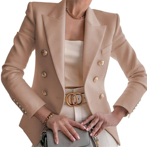 Blazer décontracté pour Femme, Manches Longues, Boutons dorés, Tailleur élégant, Tenue de Bureau, Blazer Ouvert sur Le Devant