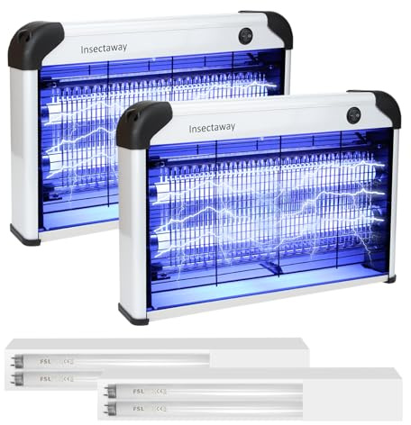 Insectaway Lámpara Repelente de Mosquitos 2PCS, Matamoscas Eléctrico 2400 V Doble Rejilla