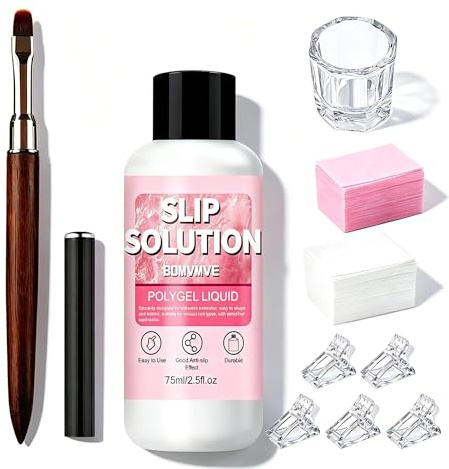 BOMVMVE Soluzione Acrigel per Unghie, Soluzione Acrygel,Slip Solution Acrygel,Liquido per Acrigel, Liquido Acrigel, Adatto a Tutti i Tipi di Unghie o Manicure,Confezione da 75 ml,Completa di Accessori