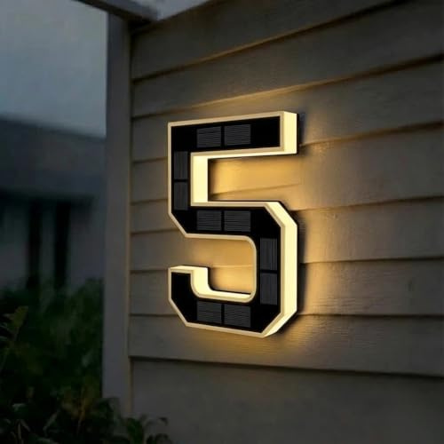 Números de Casa Solares LED, Letrero de Dirección para Exterior, Impermeables IP65, Iluminación Automática Dusk to Dawn, Números Modernos 3D para Fachada, 4.7/6.7/9(5-Negro,9)