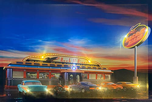 Samarkand - Lights LED-Bild mit Beleuchtung LED- Bilder Leinwandbild 65 x 45 cm Leuchtbild AMERICAN DINER/Route 66