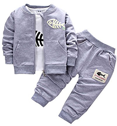 BINIDUCKLING Varm jacka för nyfödda barn långa byxor långärmad t-shirt 3-delat klädset 18M-2T pojkröd, Grå, 18