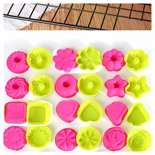 KeepingcooX Donut Cake Shapes Set | Dessertform av silikon, 7,5 cm små kakor - Pumpa, stjärna, blomma, hjärta, Savarinformar för munk, minikakor, kakor, sushi