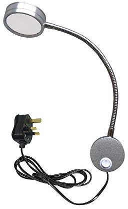 Youngine 5W UK Plug Reading Lamp, Flexible Gooseneck 5W LED Wall Mounted Bedside Light with ON/Off Switch and Plug for Bedroom Hotel Workbench Studio (Silver Cool White)