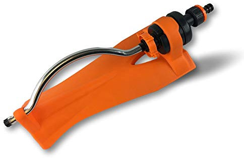 Arroseur oscillant à 15 trous | Bras oscillant en aluminium | Raccordement tétine vers tuyaux d'arrosage de diamètre de 13 à 19 mm | Corps plastique orange | Dimension 48 cm | Kibros JAROSC