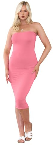 Hamishkane damer bröst tub enkel bandeau axelbandslös stretch penna lång bodycon midi-klänning, Korall, 32/34 SE