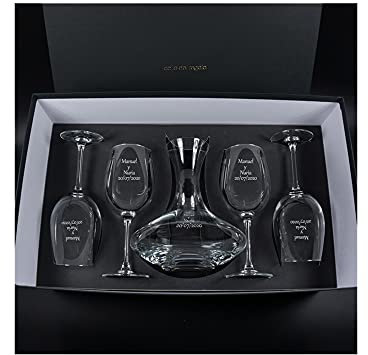 Juegos decantador y copas de vino (Set decantador y Copas Personalizados para Parejas - Regalo de Boda, San Valentín, Aniversario, Bodas de Oro o Bodas de Plata)