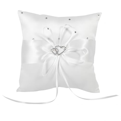 VIFERR Cuscino per Fedi Nuziali, Cuscino Anello Nuziale Cuscini Portafedi Cuscino per Anelli con Fiocco in Raso per Fidanzamento Matrimonio (20 x 20 cm Bianco)