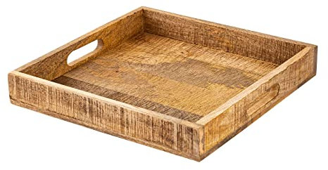 Serviertablett Holztablett 40x40cm Tablett Holz Serviertablett Deko Tablett quadratisch aus Mangohol