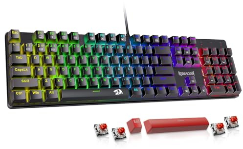 Redragon Mechanical Gaming Keyboard Wired, 11 Programmable Backlit Modes, Hot-Swappable Red Switch, Anti-Ghosting, Double-Shot PBT Keycaps, Light Up Keyboard for PC Mac