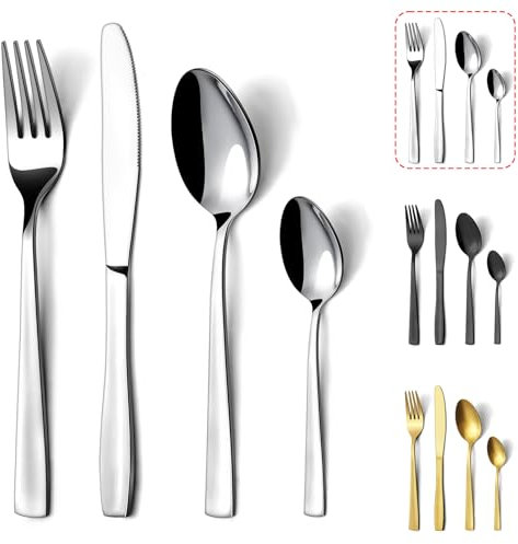 Cutlery Set, Hunnycook 32 Pieces Silver Cutlery Sets, Stainless Steel Cutlery Set for 8, Flatware Set with Knife and Forks Set, Spoons and Teaspoons, Mirror Polished and Dishwasher Safe