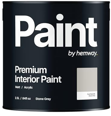 Hemway - Premium Interior Paint - Stone Grey 2.5 L | Indoor Matt Finish, Acrylic & Water-Based Emulsion | Quick Dry & High Coverage for the Kitchen, Bathroom & Bedroom