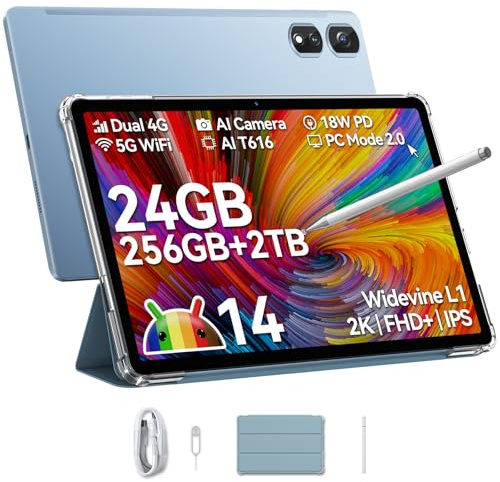 Blackview Tab 16 PRO Tablet 11 Zoll, 24GB+256GB+2TB Erweiterung, 4G LTE 5G WiFi Gaming Tablet 2K FHD+, 13MP+8MP, 7700mAh, PC Mode, OTG, Hülle + Intelligenter Stift