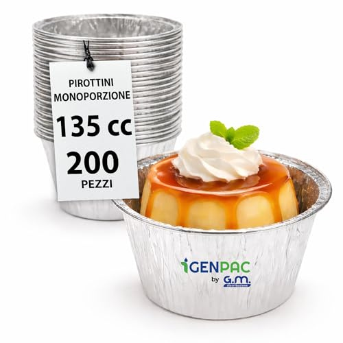 GM 200 Pirottini Alluminio Budino 135cc, Cocotte Monoporzione da Forno, Vaschette Alluminio monouso circolari da 8,5cm, Stampi per Dolci monoporzione Usa E Getta, Stampi per Muffin adatti al Microonde
