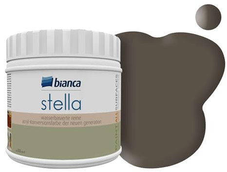 Bianca Stella Pintura para muebles premium sin lijado para cocina y baño, Marrón tierra, Brillante, 500ml, a base de agua, pintura acrílica para todas las superficies, madera, azulejos, metal