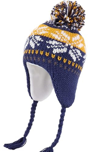YAMEE Cappello Invernale A Maglia Ragazze con Paraorecchie,Berretto Invernale Ragazze Colorato Leggero con Fodera in Morbido Pile Polare Caldo,Cappello Bambino Invernale Beanie Cappelli con PON PON