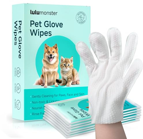Pet Glove Wipes for Dogs and Cats [Individually Wrapped][Hypoallergenic Cleaning & Deodorising] Glove Bathing Wipes Moisture-rich Thickened Gloves for Daily Care, Traveling, Rinse Free Grooming Wipes