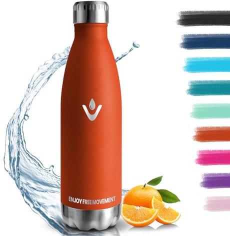 Borraccia Termica, 500ml Borraccia Acciaio Inox, Borraccia Palestra senza Perdite & BPA, Borracce Termiche, Bottiglia Termica per Scuola, Ciclismo, Lavoro - Bevande Calde per 12 Ore & Fredde 24 Ore