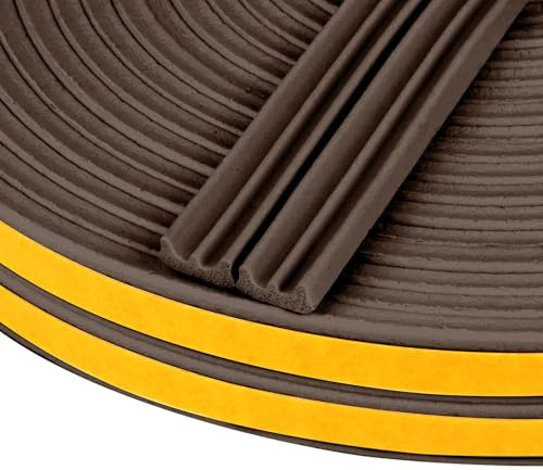 Flintronic 10 m tätningstejp för dörrar fönster, 9 mm x 4 mm E-profil gummitätning, självhäftande skumband dörrtätning fönster, gummitätning för kollisionsigill ljudisolering (brun)