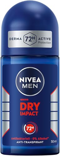 NIVEA MEN Dry Impact Deo Roll-On, Antitranspirant für 72h Schutz vor Achselnässe und Körpergeruch, Deodorant mit antibakterieller Wirkung und Dual Protect Formel (50 ml)