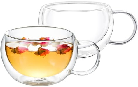 Wilmax - Bicchieri termici con manico - Set da 2-300 ml - Bicchieri da caffè a doppia parete - Set di bicchieri da latte macchiato, da cappuccino con manico - da tè, da bere - Tazza termica