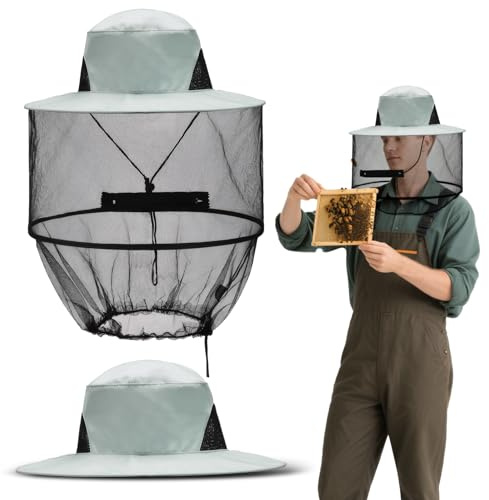 UICCVOKK Cappello da apicoltore, testa zanzariera, cappello con rete per zanzare, apicoltore, anti-zanzara, ape, insetti, maschera per insetti e insetti, grigio., Taglia unica