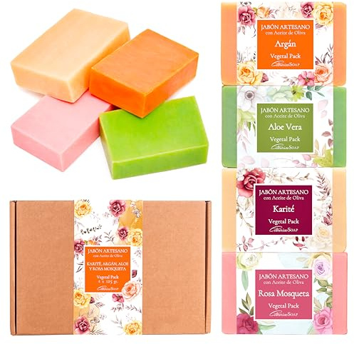CABRERIZO SOAP Set Saponette Profumate Regalo – 4 saponette naturali da 125 g in scatola di cartone – saponi naturali artigianali per viso e corpo, detergenti delicati, sapone solido corpo 4 x 125 g