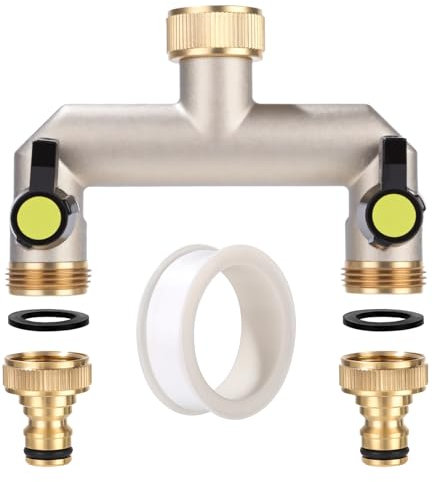 TIDEVAN Robinet Distributeur 2 Voies Robinet 2 Voies 3/4 Double Raccord d'eau de Jardin Répartiteur avec Robinet Double Sortie Répartiteur d'eau pour Jardin Potager Extérieur Machine a Laver