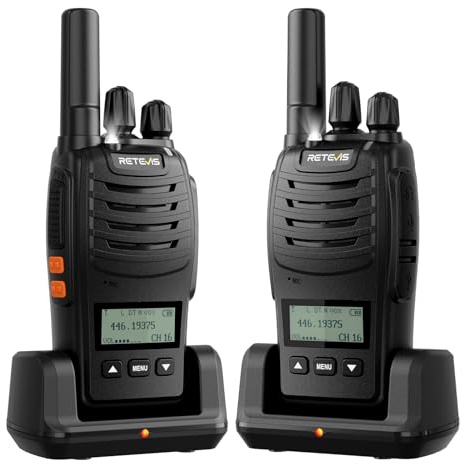 Retevis H777D Walkie-Talkies med LCD-Skärm, PMR446, typ C-Laddning, 1200mAh, Enkel Parkoppling, Nödlarm, Bärbar Tvåvägsradio för Camping och Cykeläventyr (2-Pack, Svart)