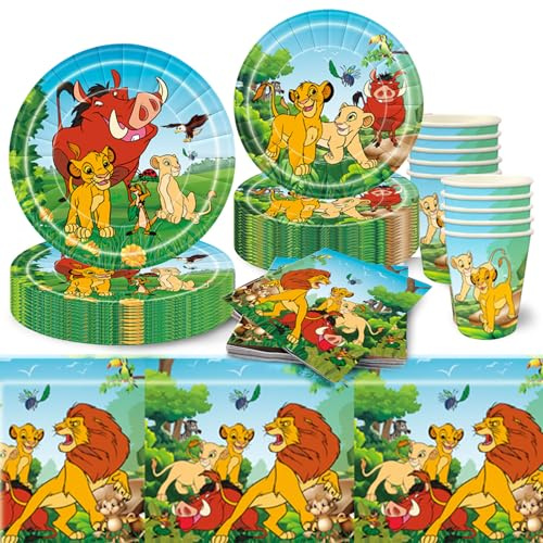 52 pezzi di decorazioni per compleanno Il Re Leone, stoviglie da festa, piatti di carta, compleanno per bambini, piatti da festa, bicchieri, tovaglioli, cannucce per 10 persone