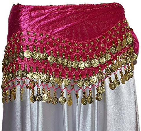 Magdans Münthandduk höftduk Belly Dance magdance magrygg HIP Scarf karneval XXL, ROSA, XXL