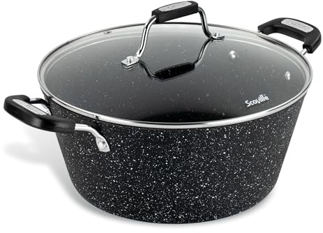 Scoville NEVERSTICK 28cm Stock Pot with Lid, Deep Non-Stick Cooking Pot, 5.5L, Suitable for All Hobs Including Induction, Rapid Heat Conduction, PFOA Free, Dishwasher Safe, Aluminium, Black