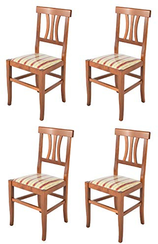 t m c s Tommychairs - Set 4 Sedie Artemisia per cucina bar e sala da pranzo struttura in legno di faggio verniciato color noce chiaro e seduta in tessuto lisere rosso