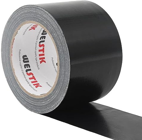 WELSTIK Professionell kvalitet kanaltejp, vattentät kanalduk tyg, färgad gaffertejp för reparationer, DIY, hantverk, inomhus utomhusanvändning, 75 mm x 41 m, 7,5 mil tjock, svart