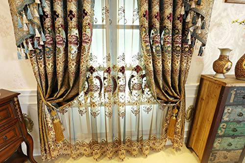 Lactraum Vorhang Wohnzimmer Bestickt Luxus Aushöhlen Wasserlösliche Blumen Gardine Voile mit Kräuselband 200 x 245 cm (BxH)