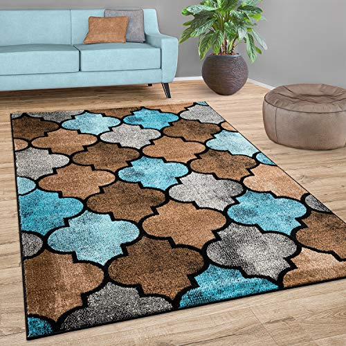 Paco Home Teppich Wohnzimmer Marokkanisches Muster Kurzflor Modern In Braun Beige Blau, Grösse:80x150 cm