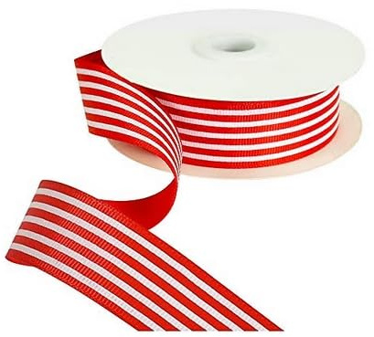 TONIFUL Ruban à rayures rouges et blanches - 2,5 cm de large - Rouleau de 22,9 m de long - Pour emballage cadeau, Saint-Valentin, travaux manuels, fête, mariage, Noël, anniversaire, décoration