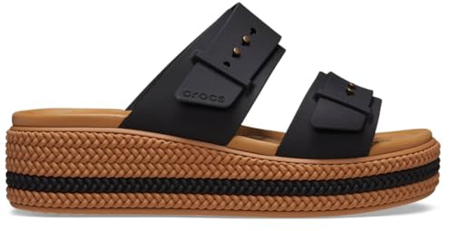 Crocs Brooklyn Buckle Low Wedge, Sandali Donna, Nero, 34/35 EU