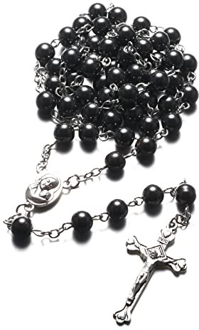 Jiali Q Katholischer Rosenkranz, farbiges Harz, handgefertigt, christlicher Stil, mit Retro-Kreuz (style-8)