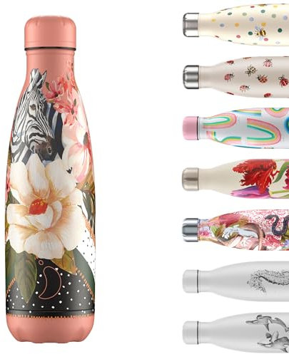 Chilly's Original Water Bottle - Vacuum Insulated Stainless Steel Water Bottle, Reusable Thermal Flask for Hot & Cold Drinks - Leak Proof, No Sweat - Polka Zebra, 500ml