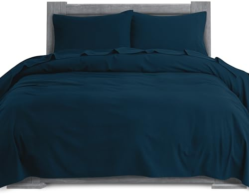 Elegant Comfort Soft 4-Piece 100% Turkish Cotton Flannel Sheet Set - Premium Quality, Deep Pocket Fitted Sheet, Ultra Soft, Cozy Warm Flannel Sheets - King, Navy