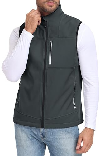 MoFiz Chaleco Trabajo Hombre Chaleco polar Chaqueta Ligera Sin Mmangas al aire Libre Chaleco de Trabajo con Cremallera Gris -83 L
