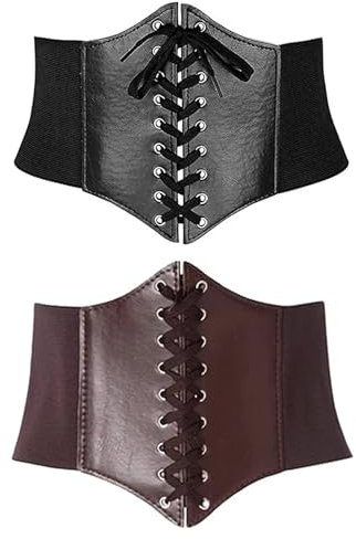Goldyida 2 Stück Kostüm Kleid Taillengürtel Vintage Elastischer Breiter Waspie Taillengürtel Damen Schnürkorsett Gebunden Gürtel Mädchen Waspie Korsett Taille Gürtel Schwarz+Braun (S(65-76cm))