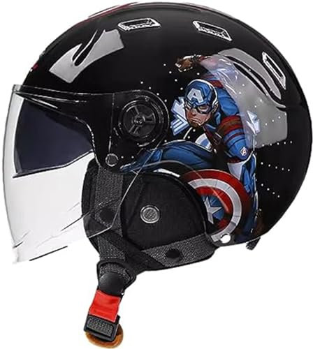 Cool Child Casco Da Motociclista Personalità Mezza Casco Per Bambini, Casco Da Gioventù Ultra-Sottile Piccolo Mezza Calotta Casco Per Ciclomotore A Faccia Aperta Per Casco Da Scooter B,48-55cm