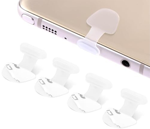 IOSPKKIO® Juego de 4 tapas antipolvo para puerto tipo C, tapón anti polvo para puerto de carga tipo C de teléfono, proteja sus dispositivos con conector anti polvo, funda anti pérdida - transparente