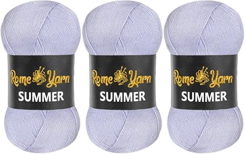 Rome Yarn Hilo de verano | Efecto seda | 3.52 oz (100 g) | 383 yardas (350 m) | 100 % microfibra | Hilo acrílico antibolitas | Hilo de ganchillo Art Lace Craft (paquete de 3, 714 lila claro)