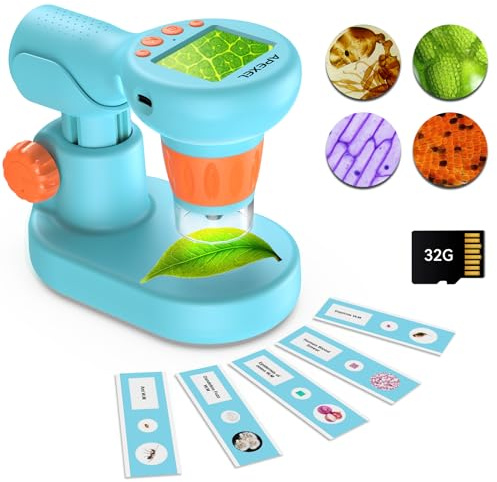 APEXEL 800X Handheld Digital Microscope with 2” IPS Screen, Photo & Video Portable Microscope with Adjustable Lights (Including SD Card & Slides)