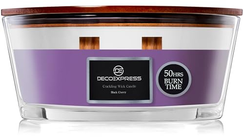 DECO EXPRESS Scented Candles, Double Wick Crackle Candles, Long 50 Hours Burn Time, Calming & Cosy Home Decor, Birthday, Valentine’s Day & Mother’s Day Decor & Gift Idea (Black Cherry)