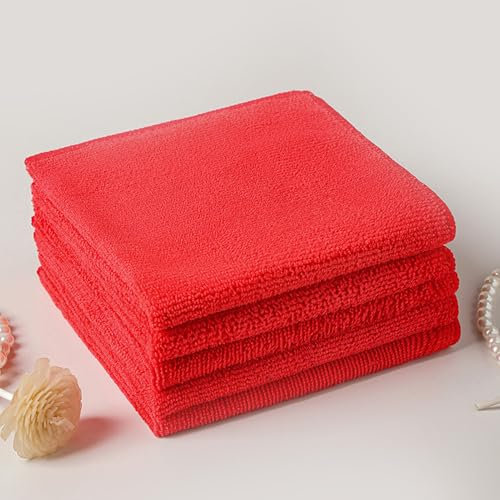 Paños de limpieza de microfibra, multiusos, reutilizables, súper suaves, de secado rápido, paños de limpieza para limpieza, cocina, coche, motocicleta, ventanas (rojo, 40 x 40 cm)